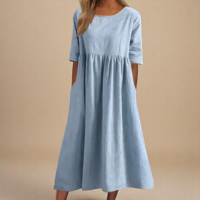 Minea™ | Summer Dress with Round Neck & Waist Detail - For Ease Through Every Day