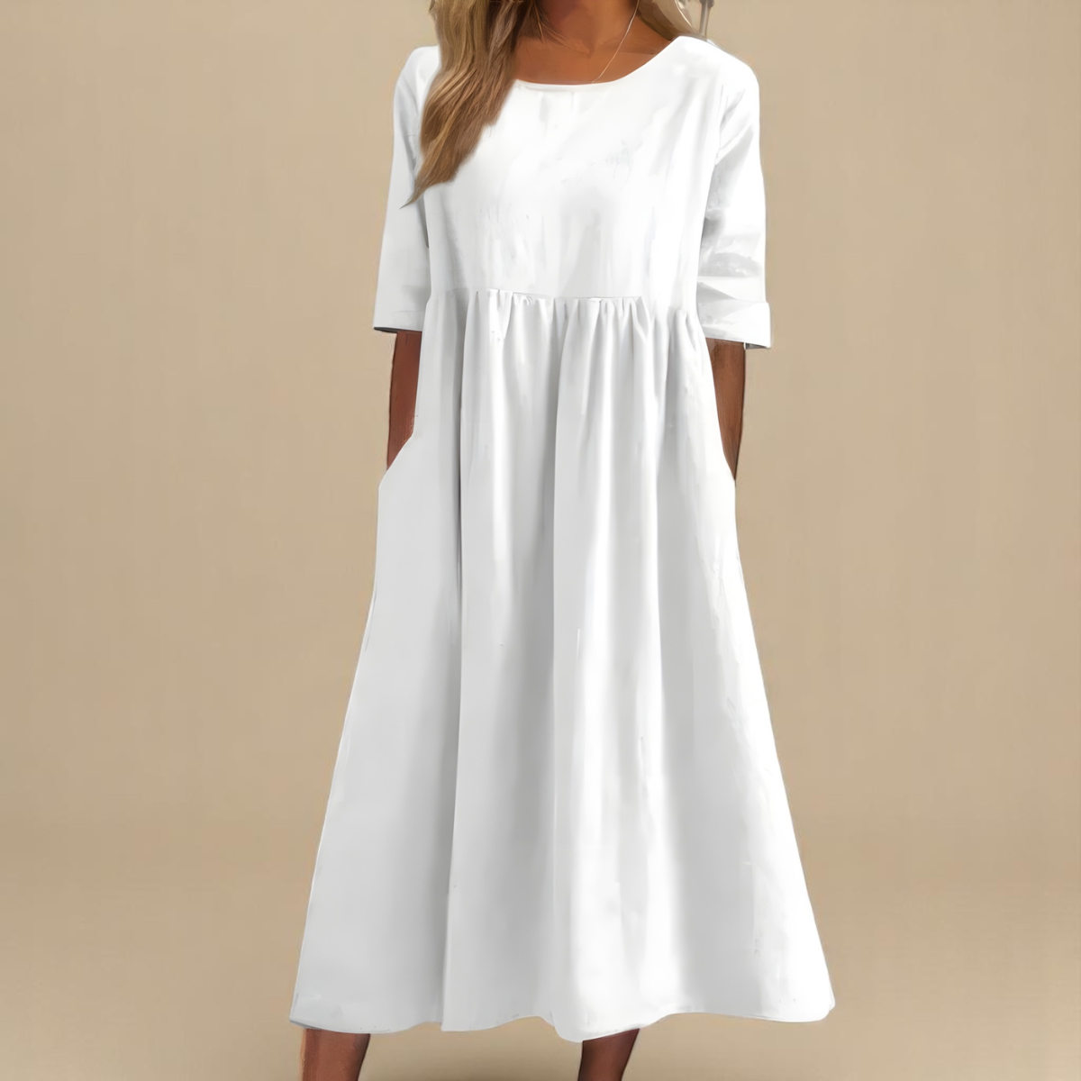 Minea™ | Summer Dress with Round Neck & Waist Detail - For Ease Through Every Day