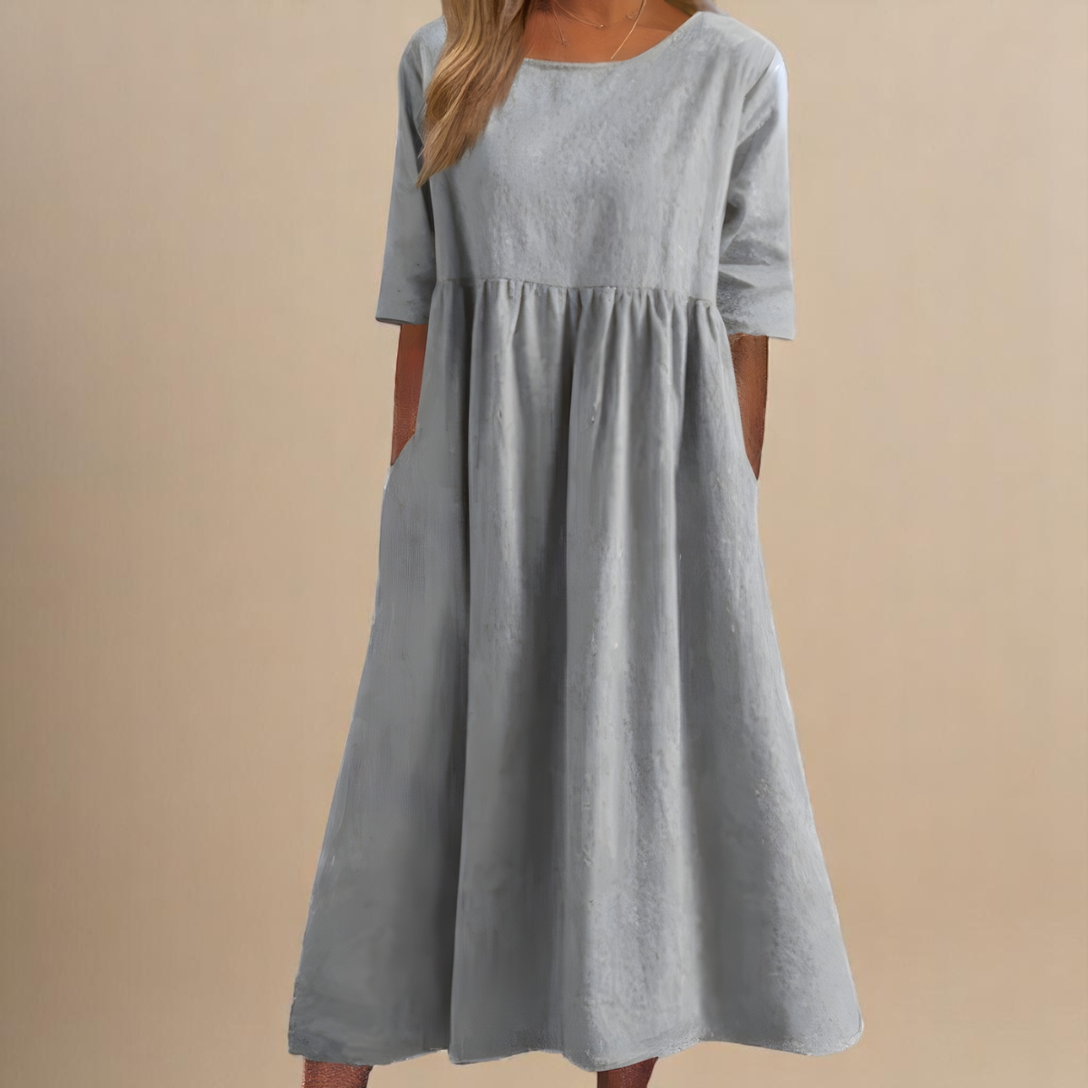 Minea™ | Summer Dress with Round Neck & Waist Detail - For Ease Through Every Day
