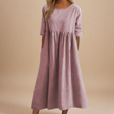 Minea™ | Summer Dress with Round Neck & Waist Detail - For Ease Through Every Day