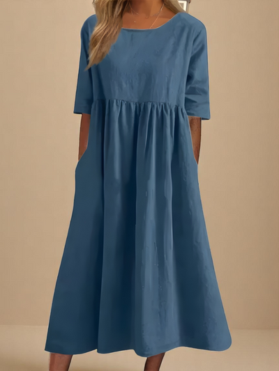 Minea™ | Summer Dress with Round Neck & Waist Detail - For Ease Through Every Day
