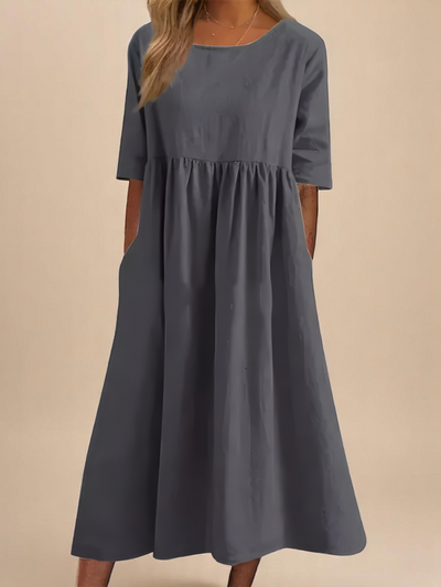Minea™ | Summer Dress with Round Neck & Waist Detail - For Ease Through Every Day