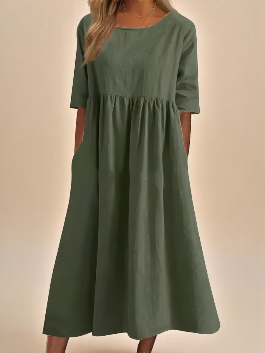 Minea™ | Summer Dress with Round Neck & Waist Detail - For Ease Through Every Day