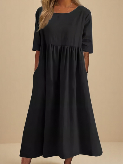 Minea™ | Summer Dress with Round Neck & Waist Detail - For Ease Through Every Day