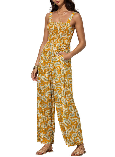 Sunset Bloom - Floral Smocked Wide-Leg Jumpsuit
