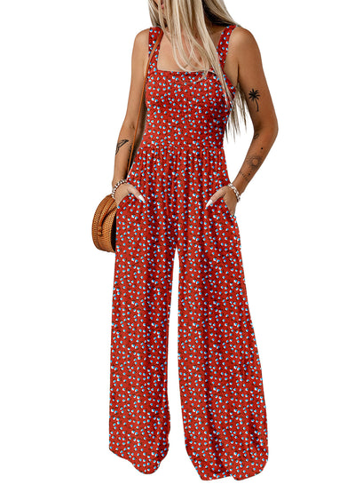 Sunset Bloom - Floral Smocked Wide-Leg Jumpsuit